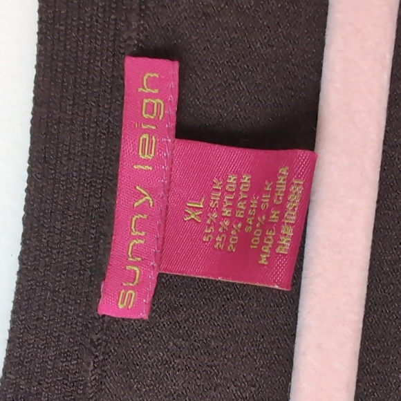 Sunny Leigh Silk Blend Chocolate Brown Cardigan with Silk Sash Size XL NEW - Picture 5 of 5